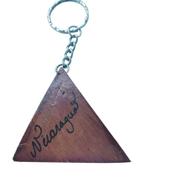 Handcrafted Nicaragua Souvenir Keychain Wood Triangle Central American Art - Picture 5 of 7